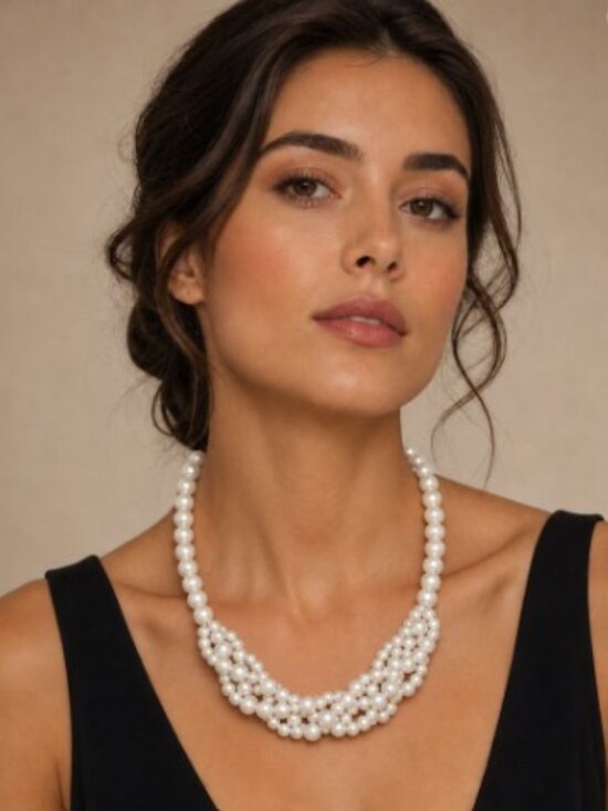Avon Jewelry - Vintage 1993 Avon “Portraits of Love” Faux Pearl Triple‑Strand Braided Necklace